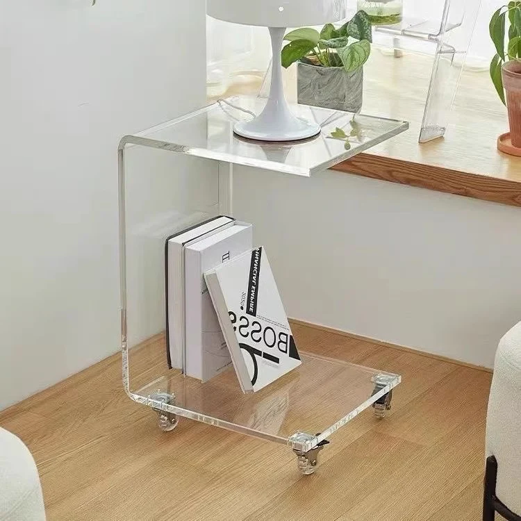 C Shape  Acrylic  Accent Table With Wheels - Image 2