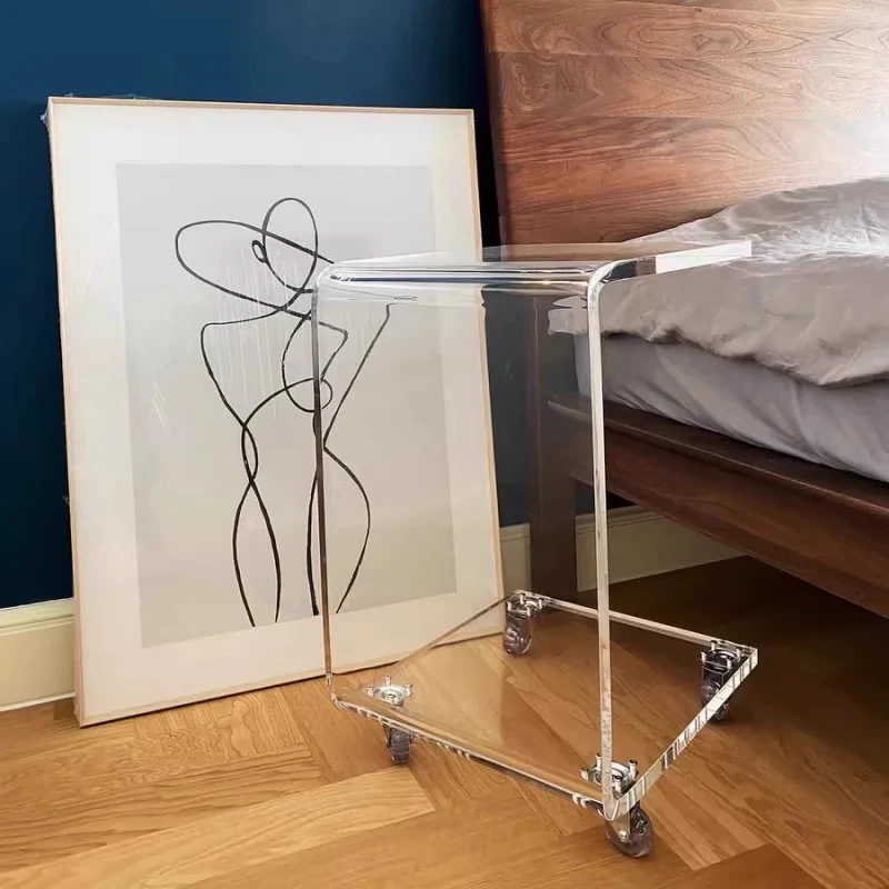 C Shape  Acrylic  Accent Table With Wheels - Image 3