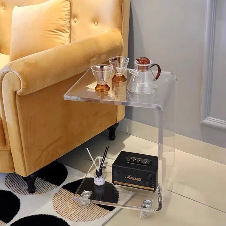 C Shape  Acrylic  Accent Table With Wheels - Image 4