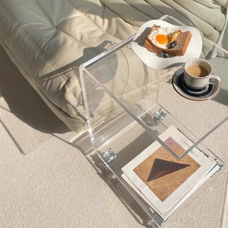 C Shape  Acrylic  Accent Table With Wheels - Image 6