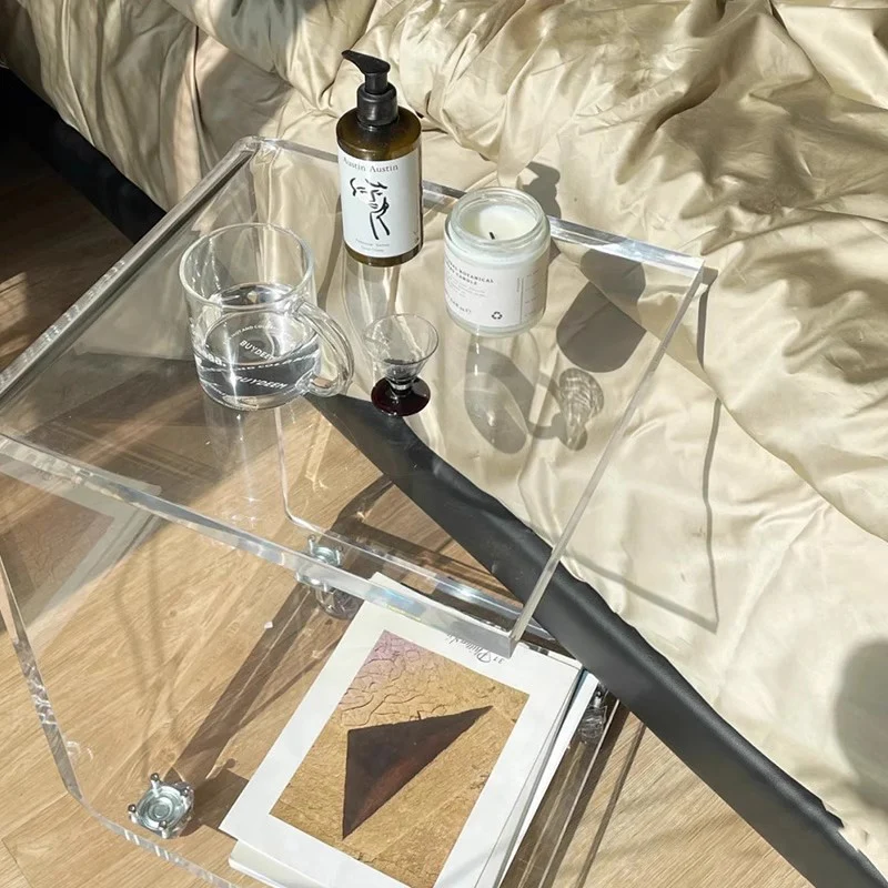 C Shape  Acrylic  Accent Table With Wheels - Image 7