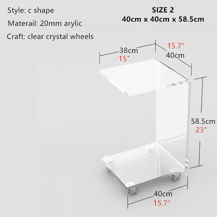 C Shape  Acrylic  Accent Table With Wheels - Image 8