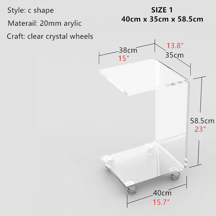 C Shape  Acrylic  Accent Table With Wheels - Image 9
