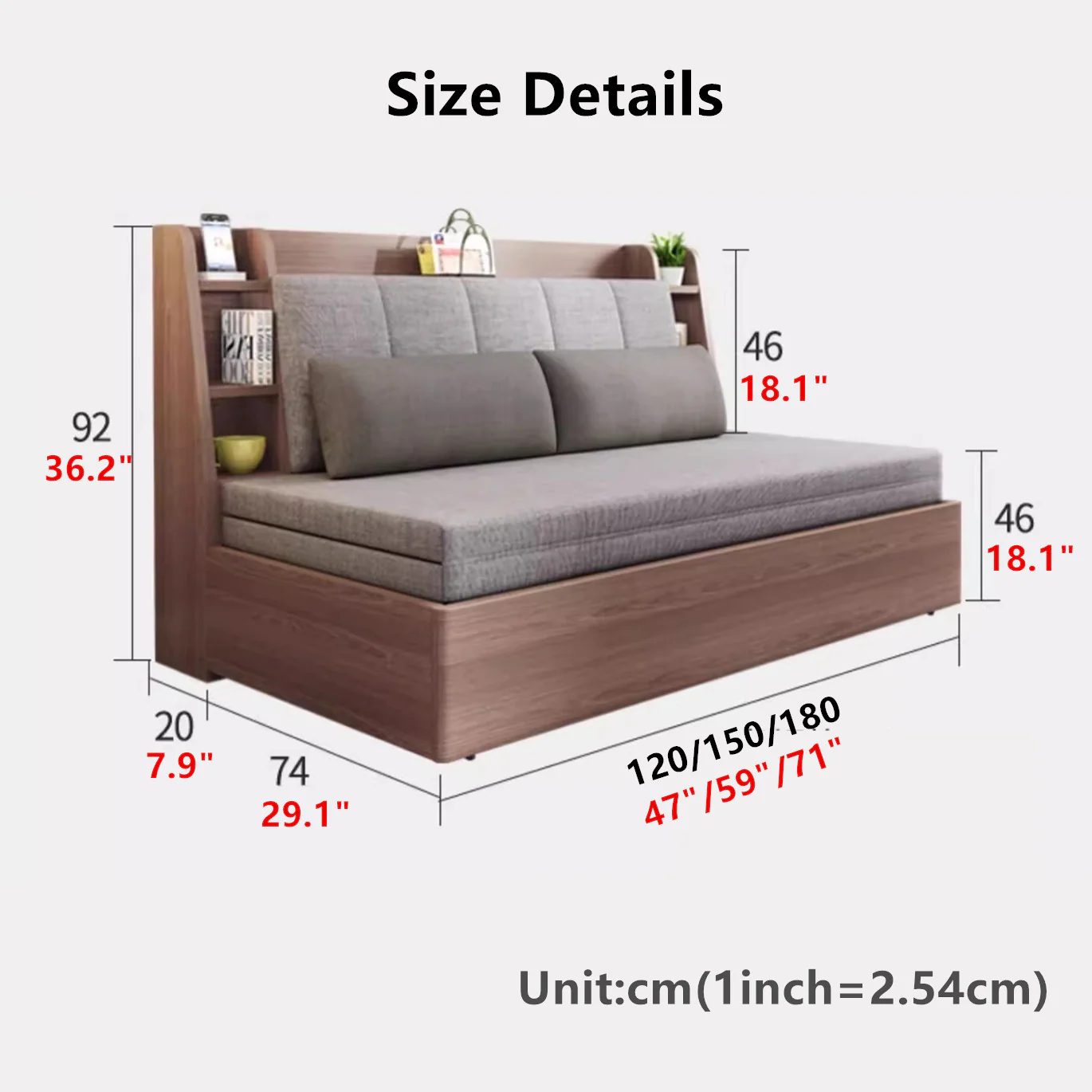 Convertible Sofa Bed with Backrest Storage Rack - Image 10