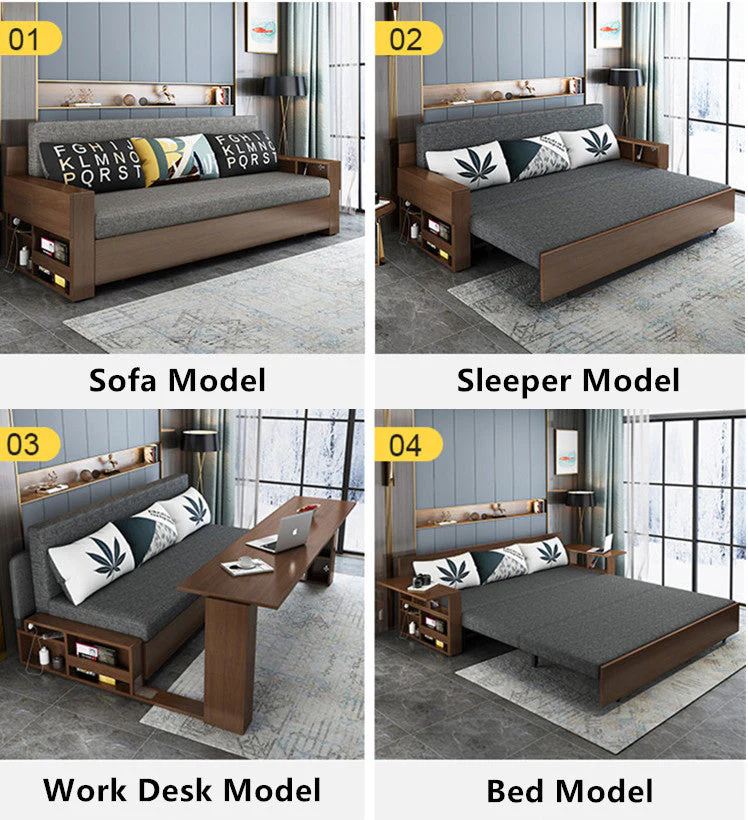 Space Saving Multifunction Sofa Bed With Foldable Work Desk - Image 8
