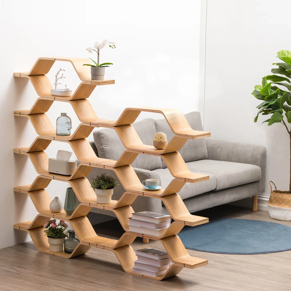 DIY Honeycomb Hexagon Birch Wood Storage Shelves