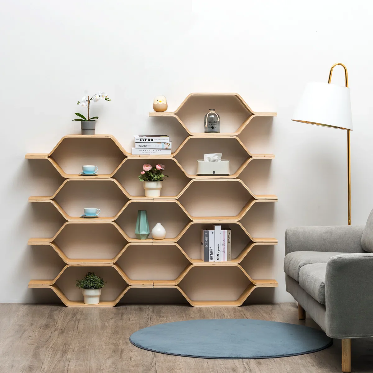 DIY Honeycomb Hexagon Birch Wood Storage Shelves - Image 2