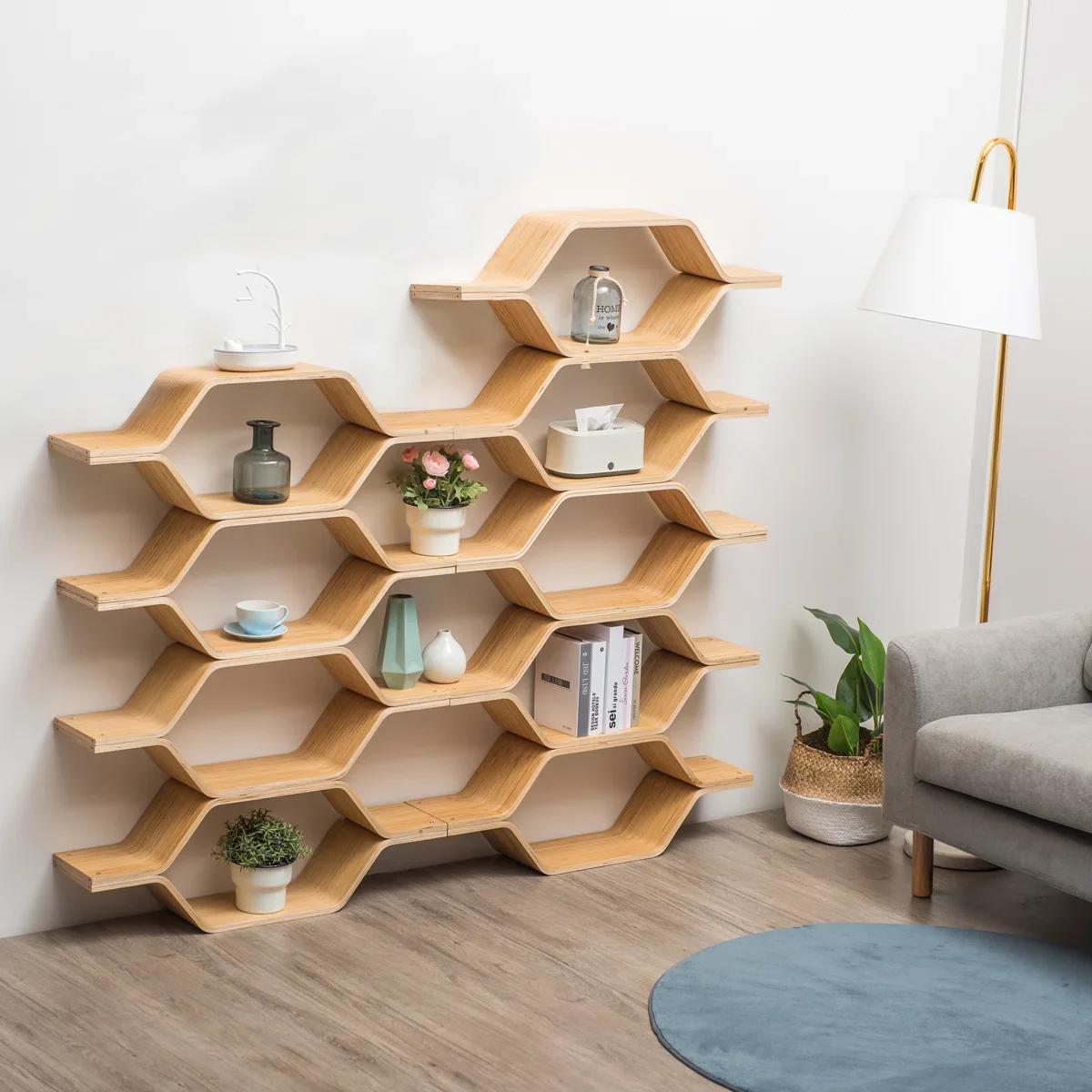 DIY Honeycomb Hexagon Birch Wood Storage Shelves - Image 3