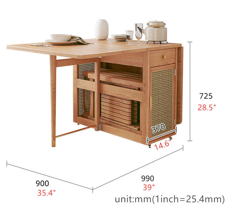 Double Drop Leaf Dining Table With 4 Foldable Chairs - Image 6