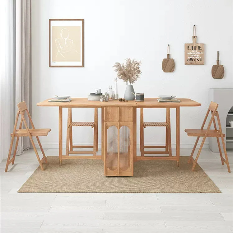 Double Drop Leaf Dining Table with Pegboard Hutch Cabinet - Image 4