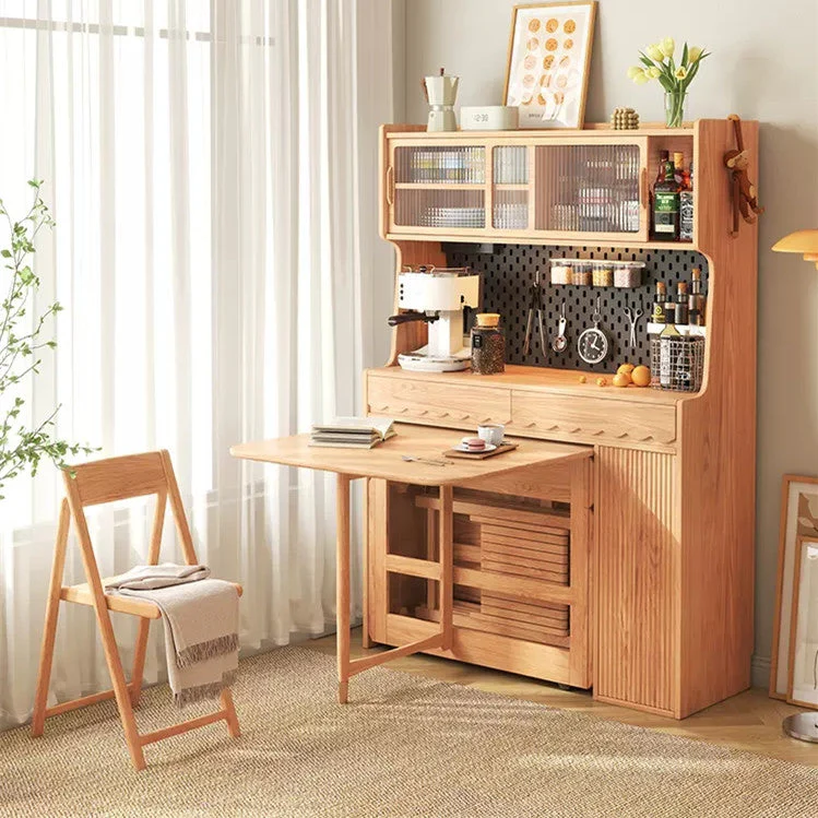 Double Drop Leaf Dining Table with Pegboard Hutch Cabinet - Image 6