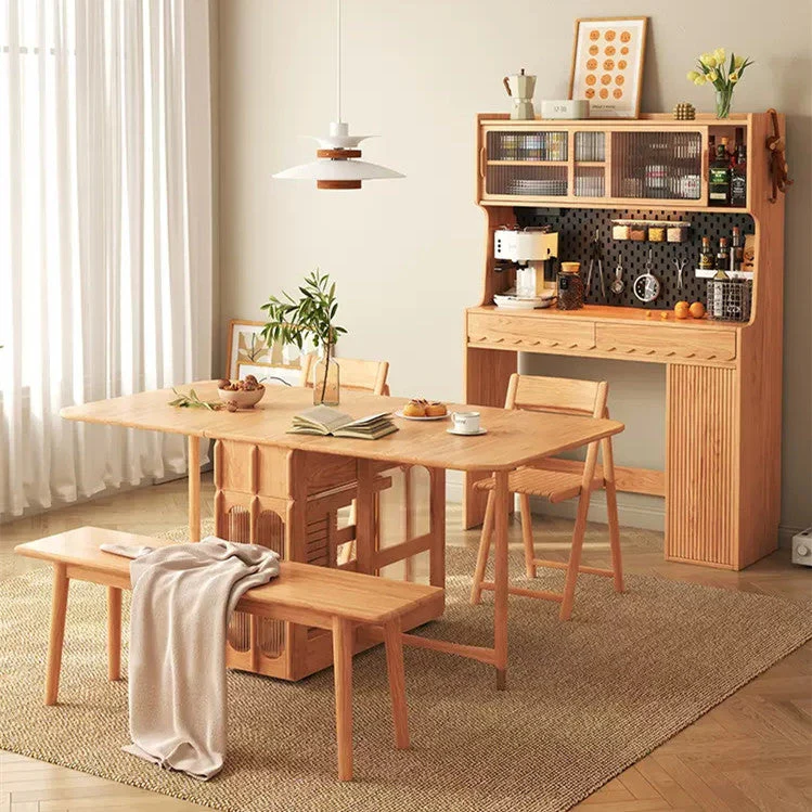 Double Drop Leaf Dining Table with Pegboard Hutch Cabinet - Image 7