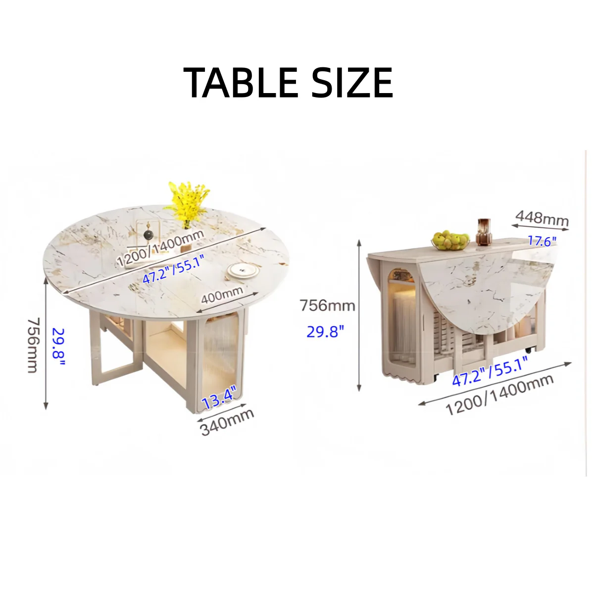 Double Drop Leaf Round Dining Table Set with 4 Folding Chairs - Image 12