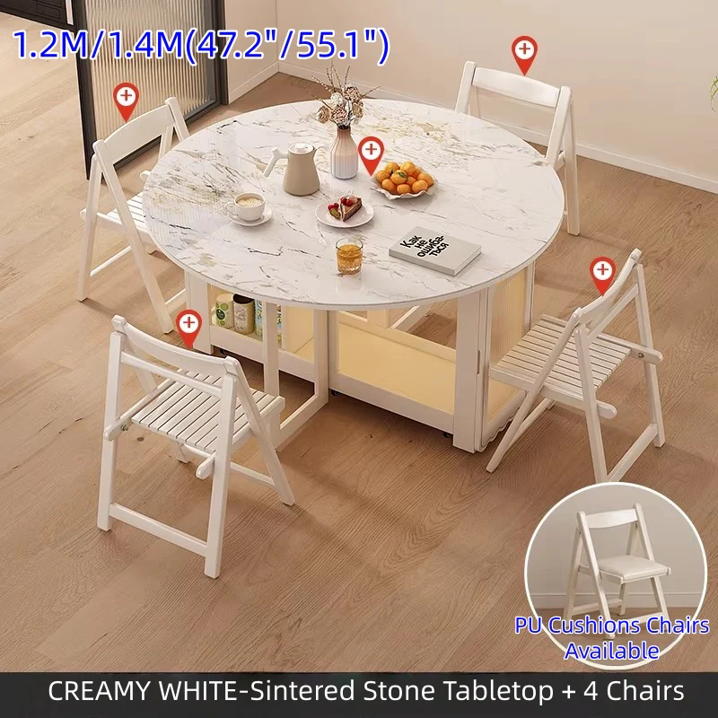 Double Drop Leaf Round Dining Table Set with 4 Folding Chairs - Image 14