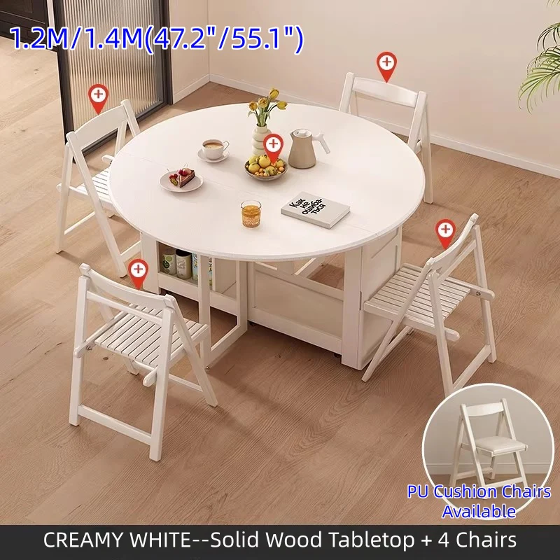 Double Drop Leaf Round Dining Table Set with 4 Folding Chairs - Image 15