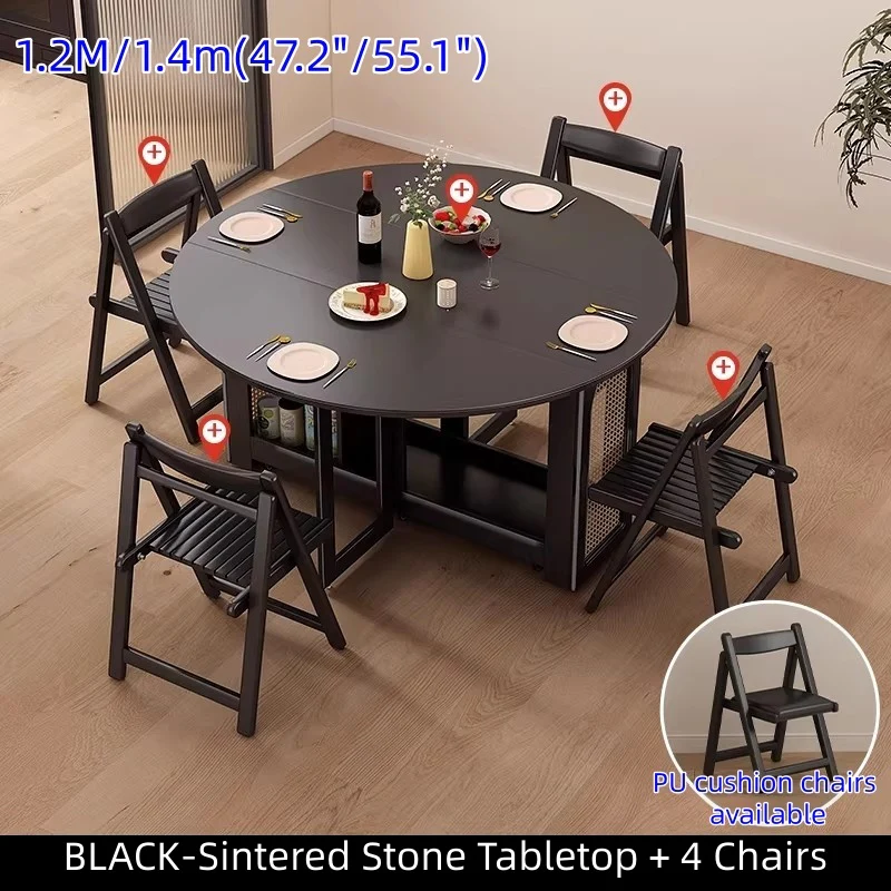 Double Drop Leaf Round Dining Table Set with 4 Folding Chairs - Image 16