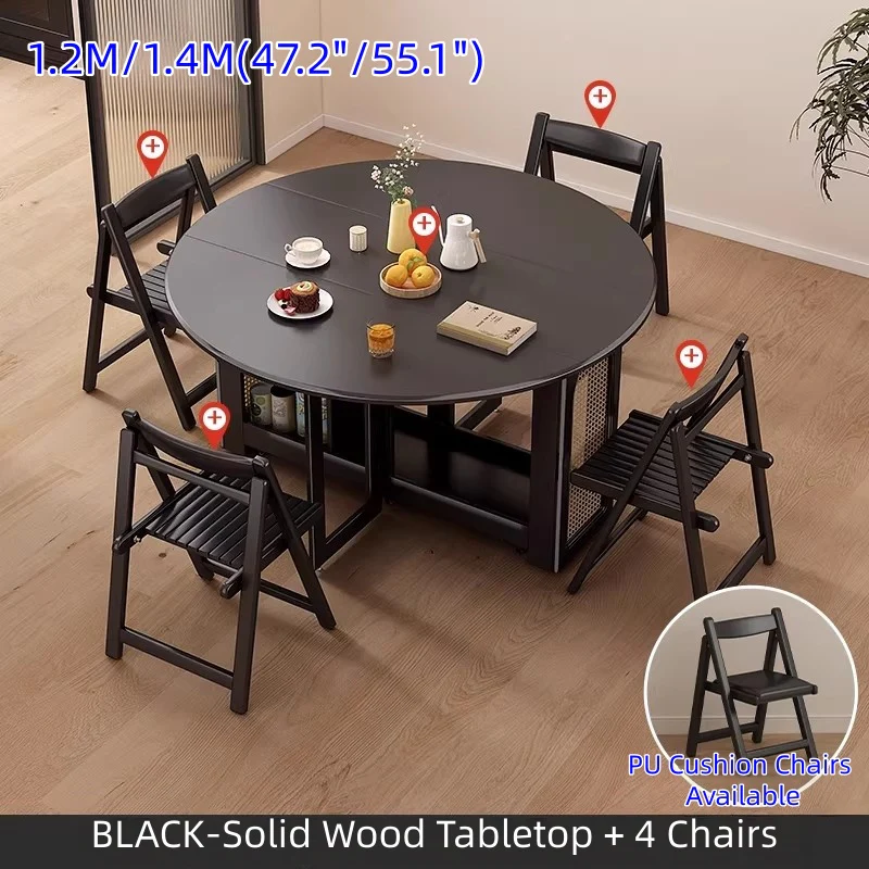 Double Drop Leaf Round Dining Table Set with 4 Folding Chairs - Image 17