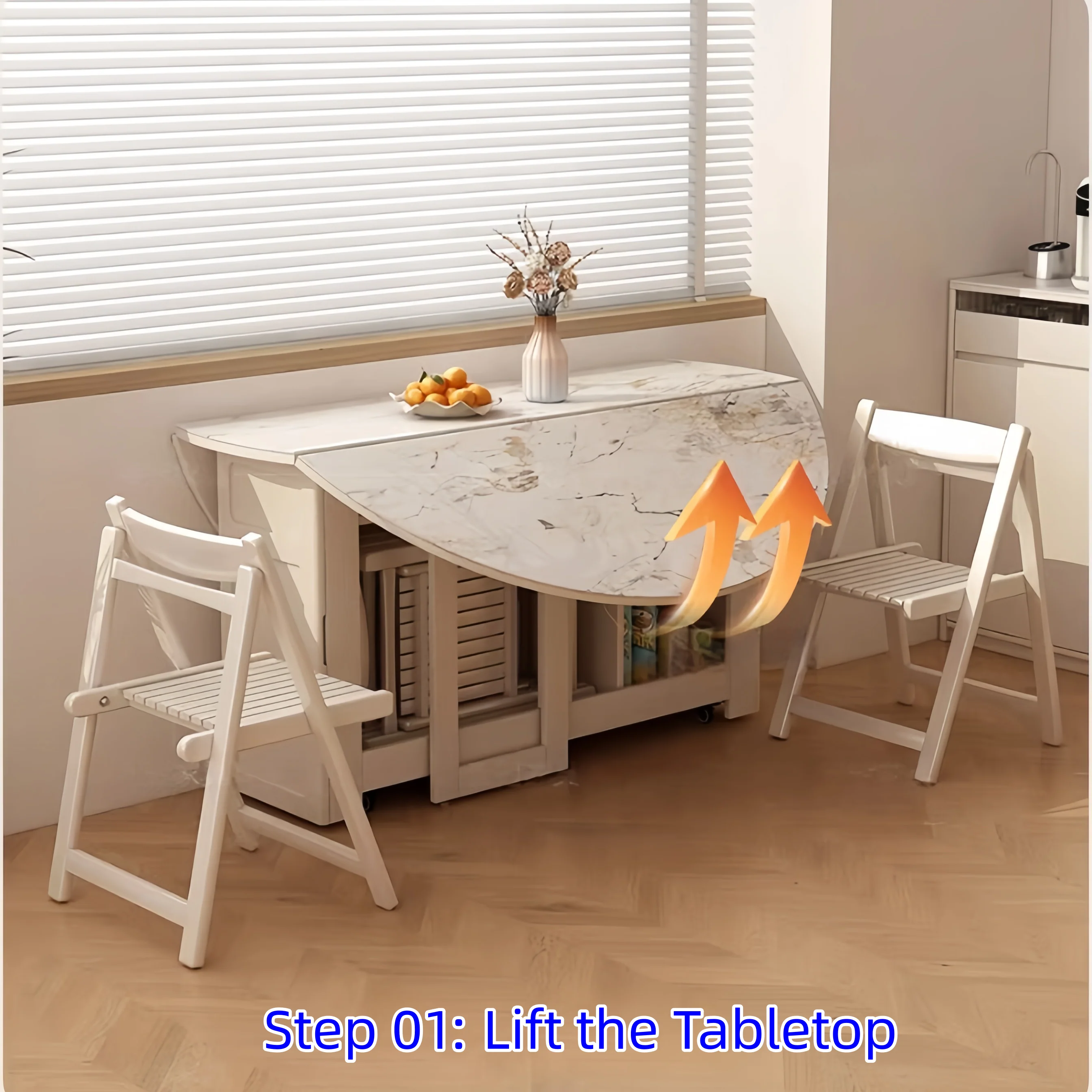 Double Drop Leaf Round Dining Table Set with 4 Folding Chairs - Image 6