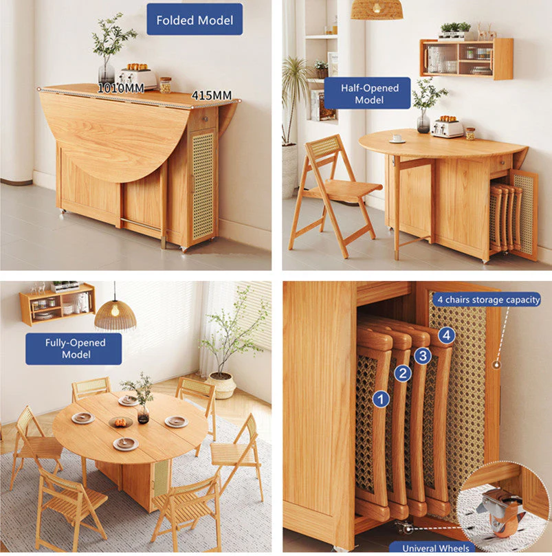 Double Drop Leaf Round Table with 4 Folding Chairs