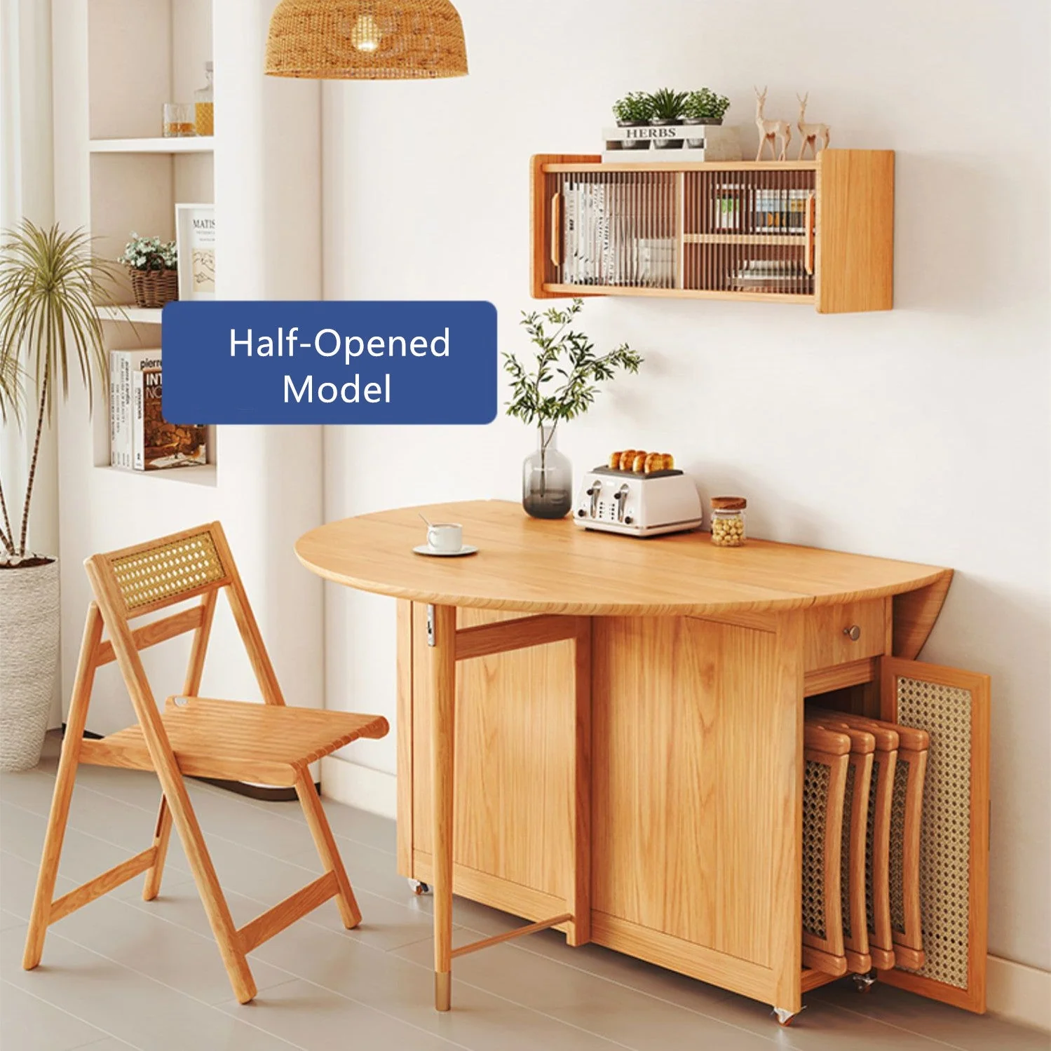 Double Drop Leaf Round Table with 4 Folding Chairs - Image 3
