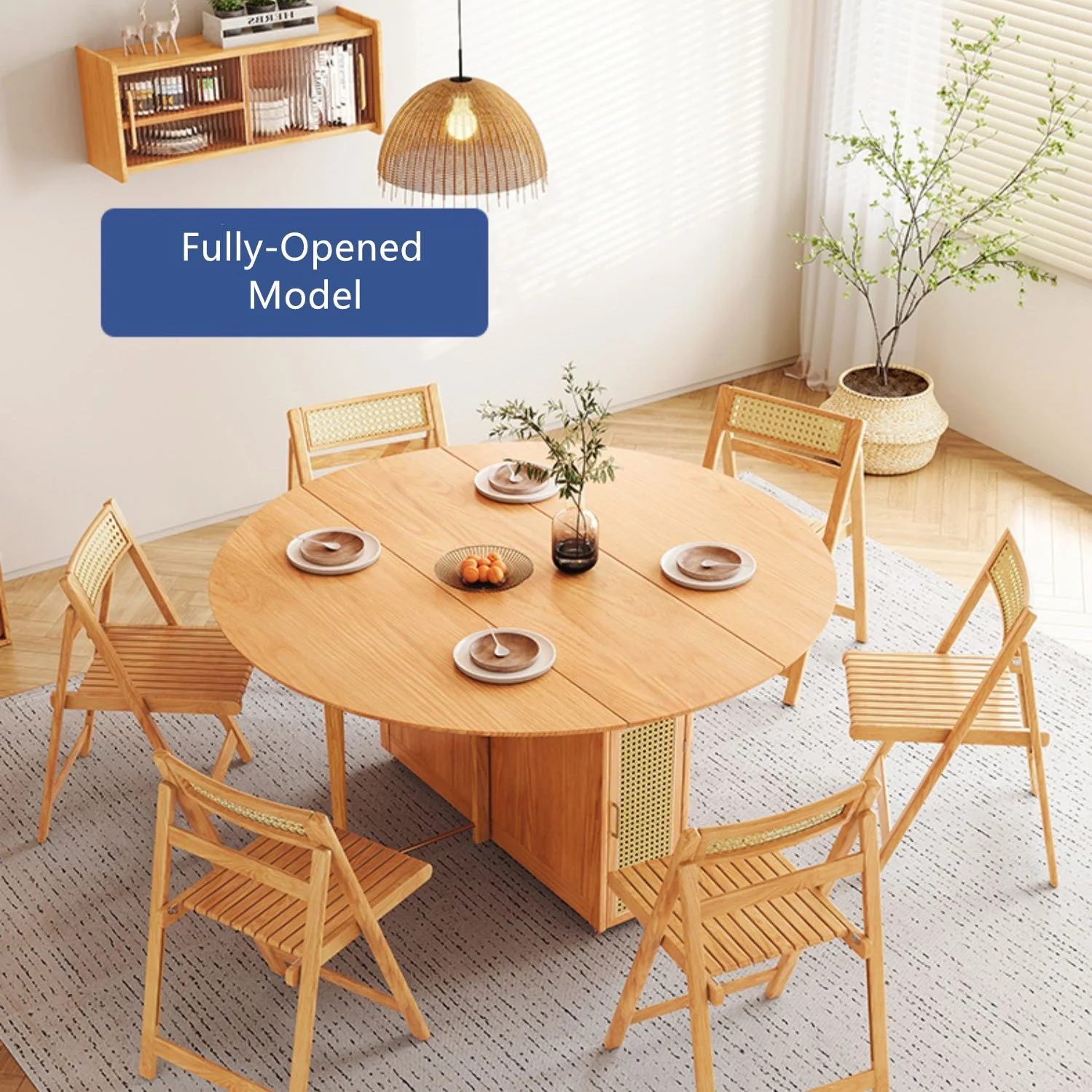 Double Drop Leaf Round Table with 4 Folding Chairs - Image 4