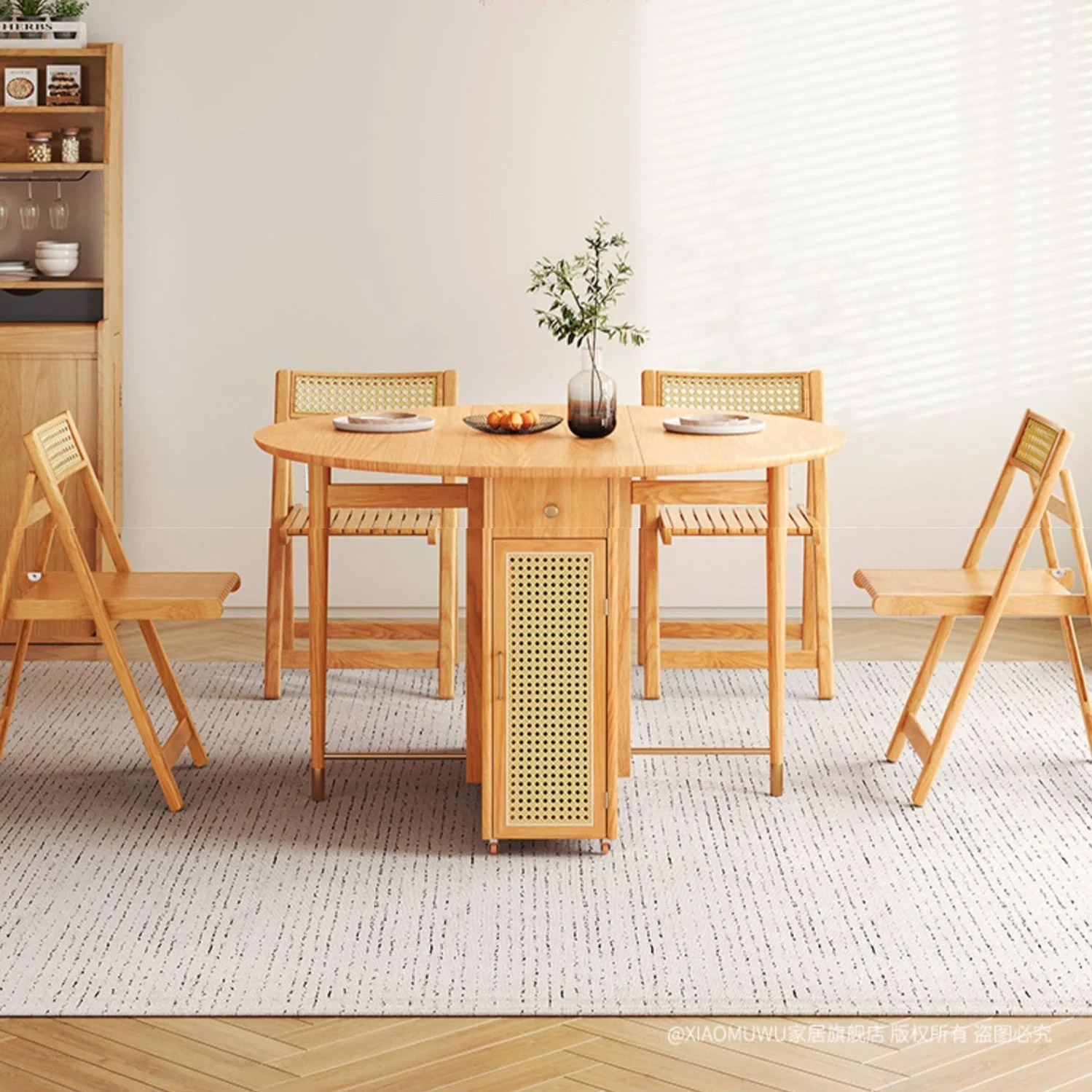 Double Drop Leaf Round Table with 4 Folding Chairs - Image 5