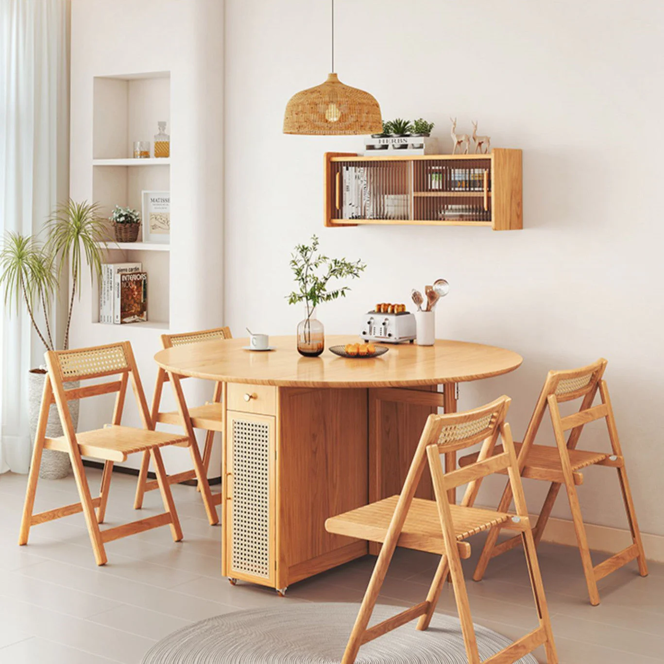 Double Drop Leaf Round Table with 4 Folding Chairs - Image 6