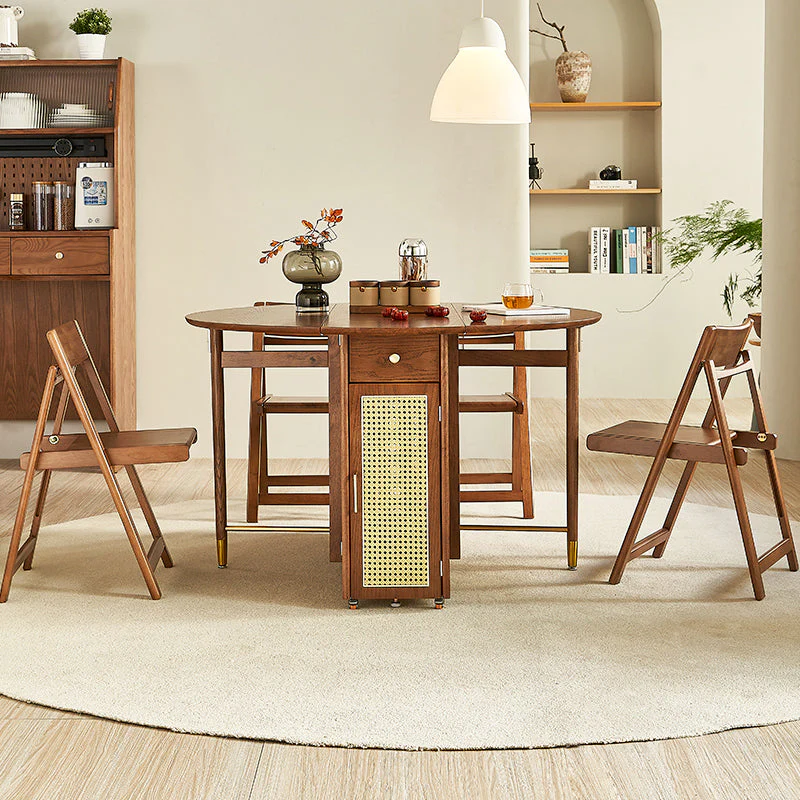 Double Drop Leaf Round Table with 4 Folding Chairs - Image 9