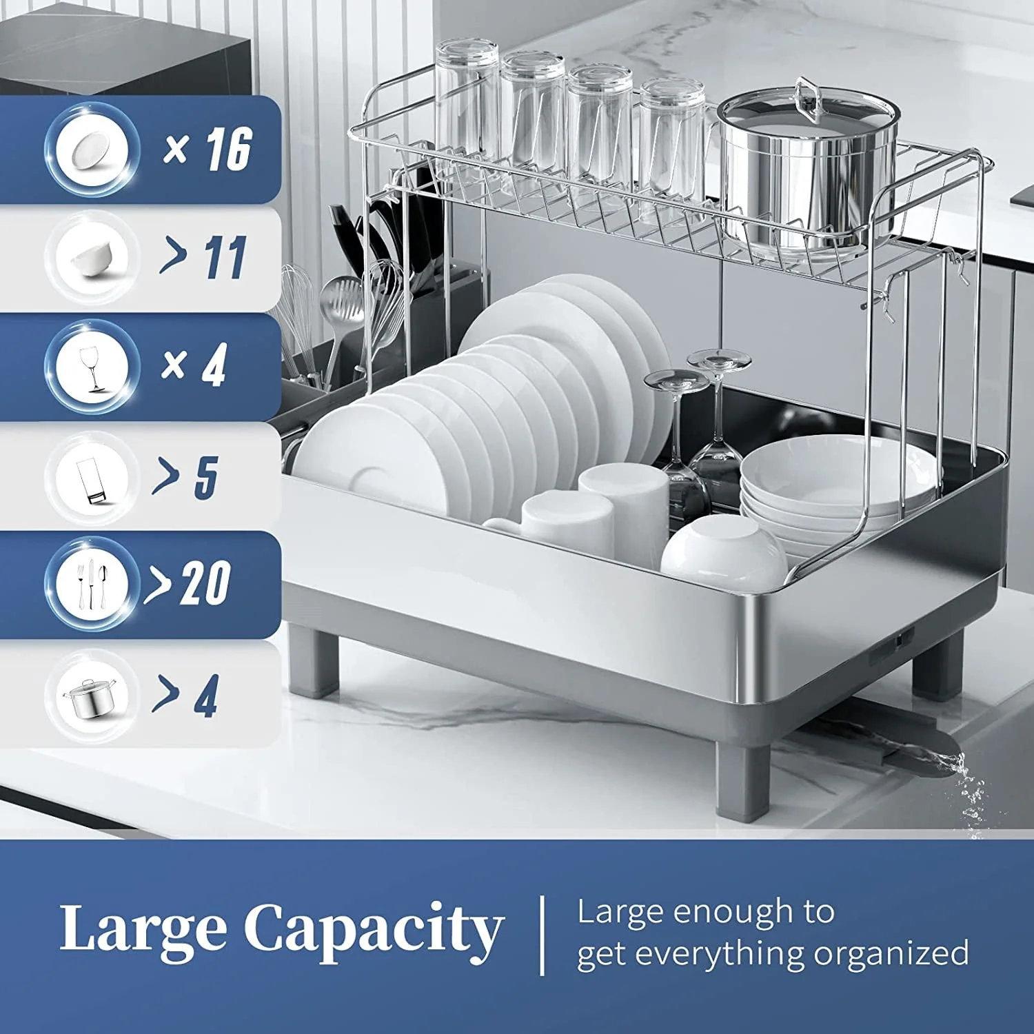 Double Layer Stainless Steel Dish Drying Rack - Image 4