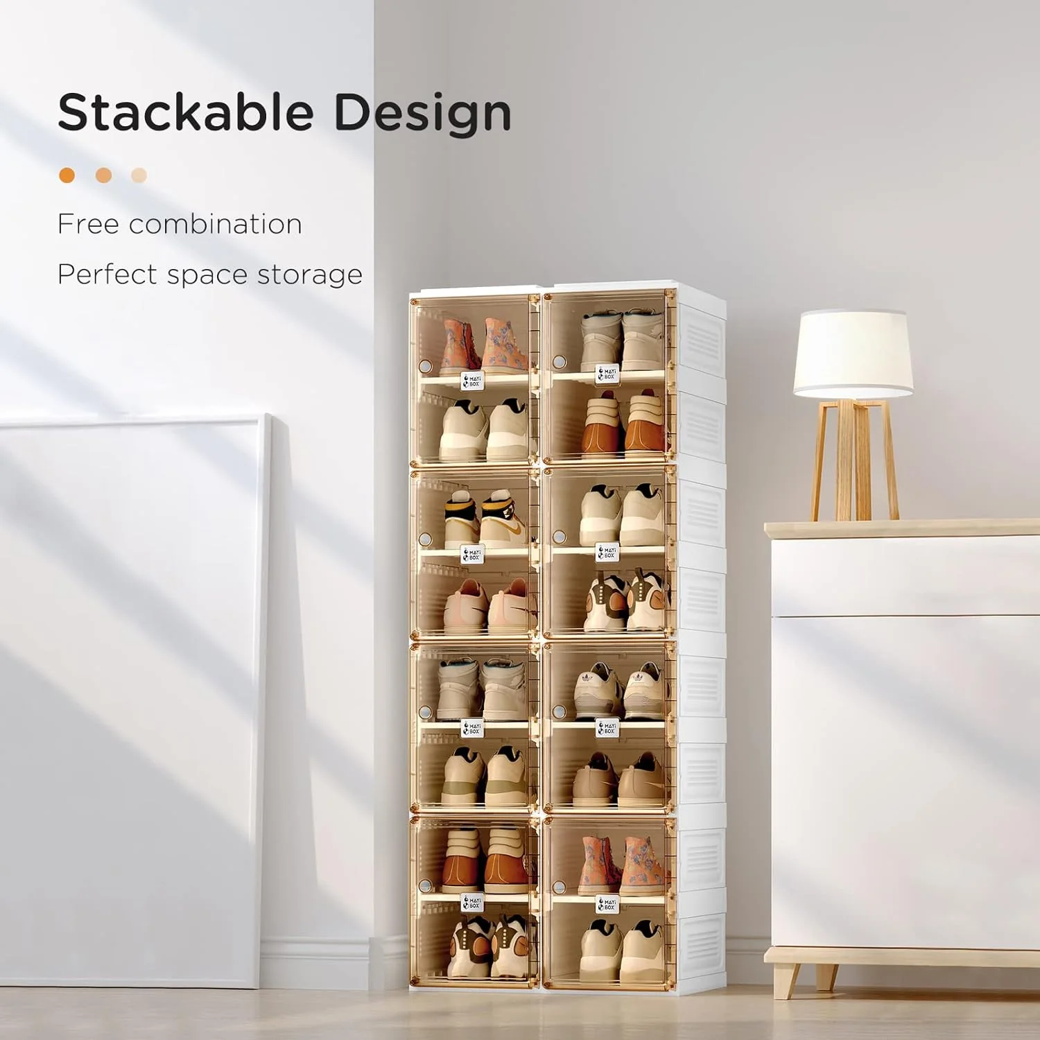 Easy Assembly Portable and Foldable Shoe Organizer Storage Box with Magnetic Clear Door - Image 2