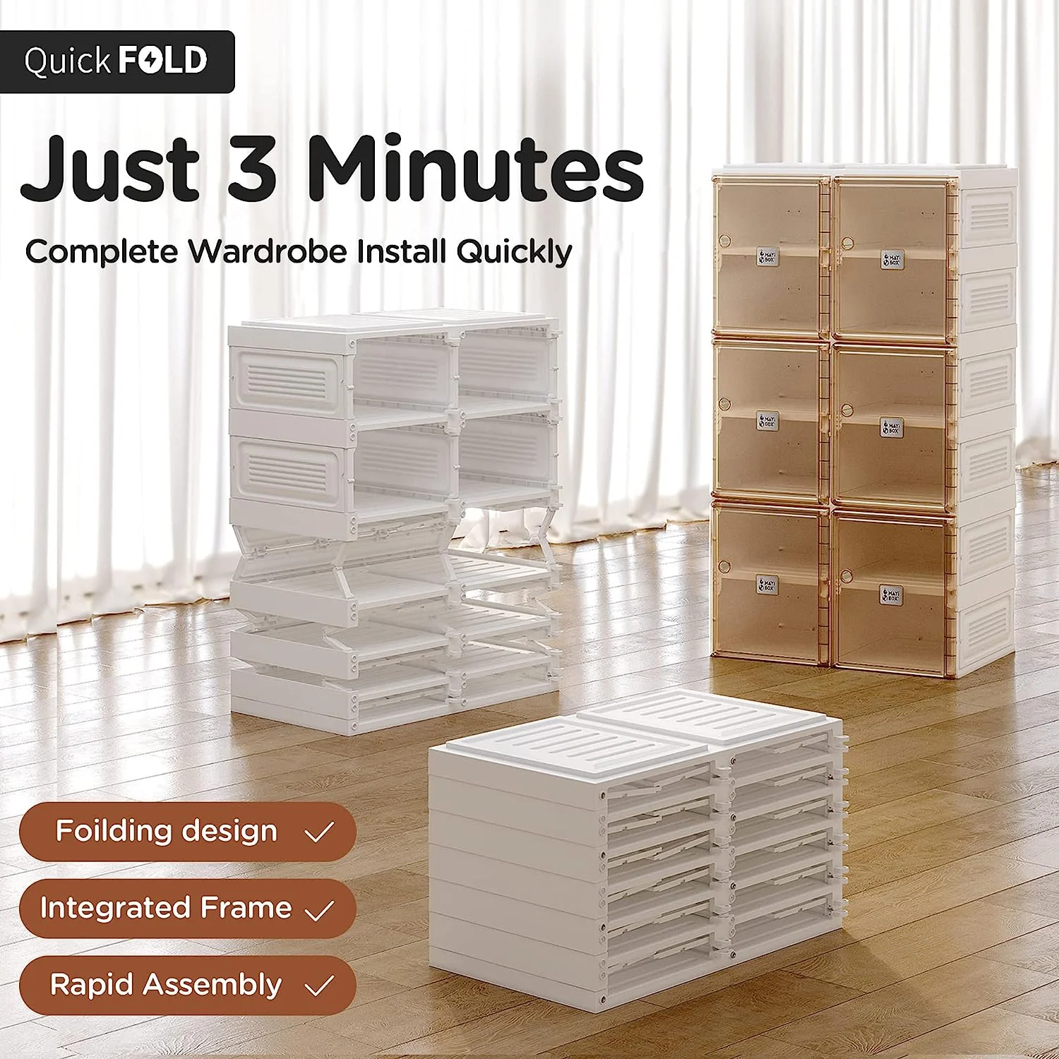Easy Assembly Portable and Foldable Shoe Organizer Storage Box with Magnetic Clear Door - Image 3