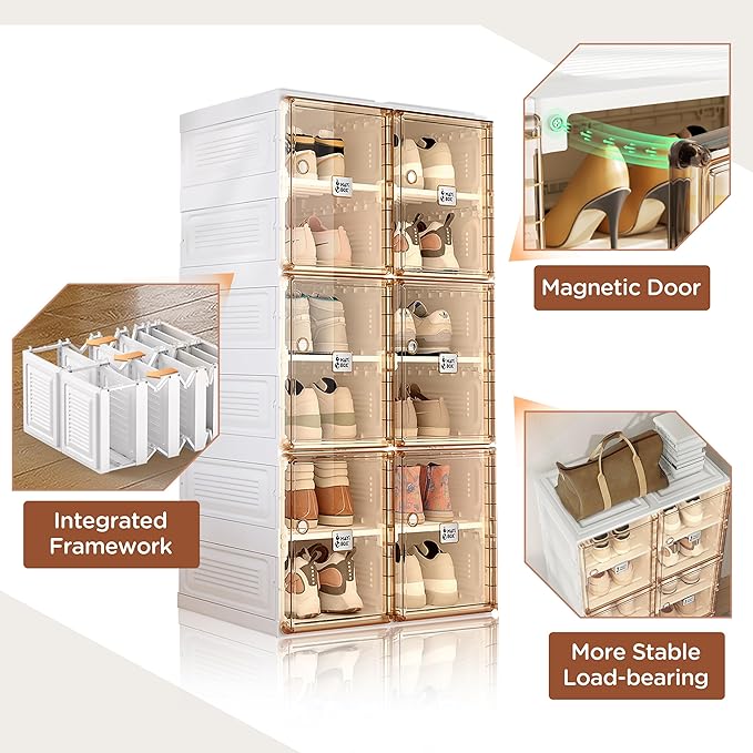 Easy Assembly Portable and Foldable Shoe Organizer Storage Box with Magnetic Clear Door - Image 4