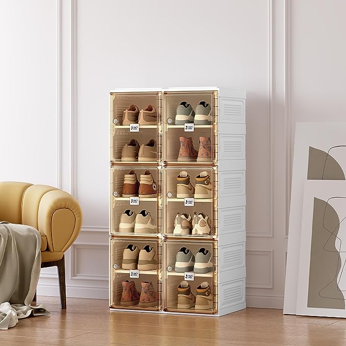 Easy Assembly Portable and Foldable Shoe Organizer Storage Box with Magnetic Clear Door - Image 8