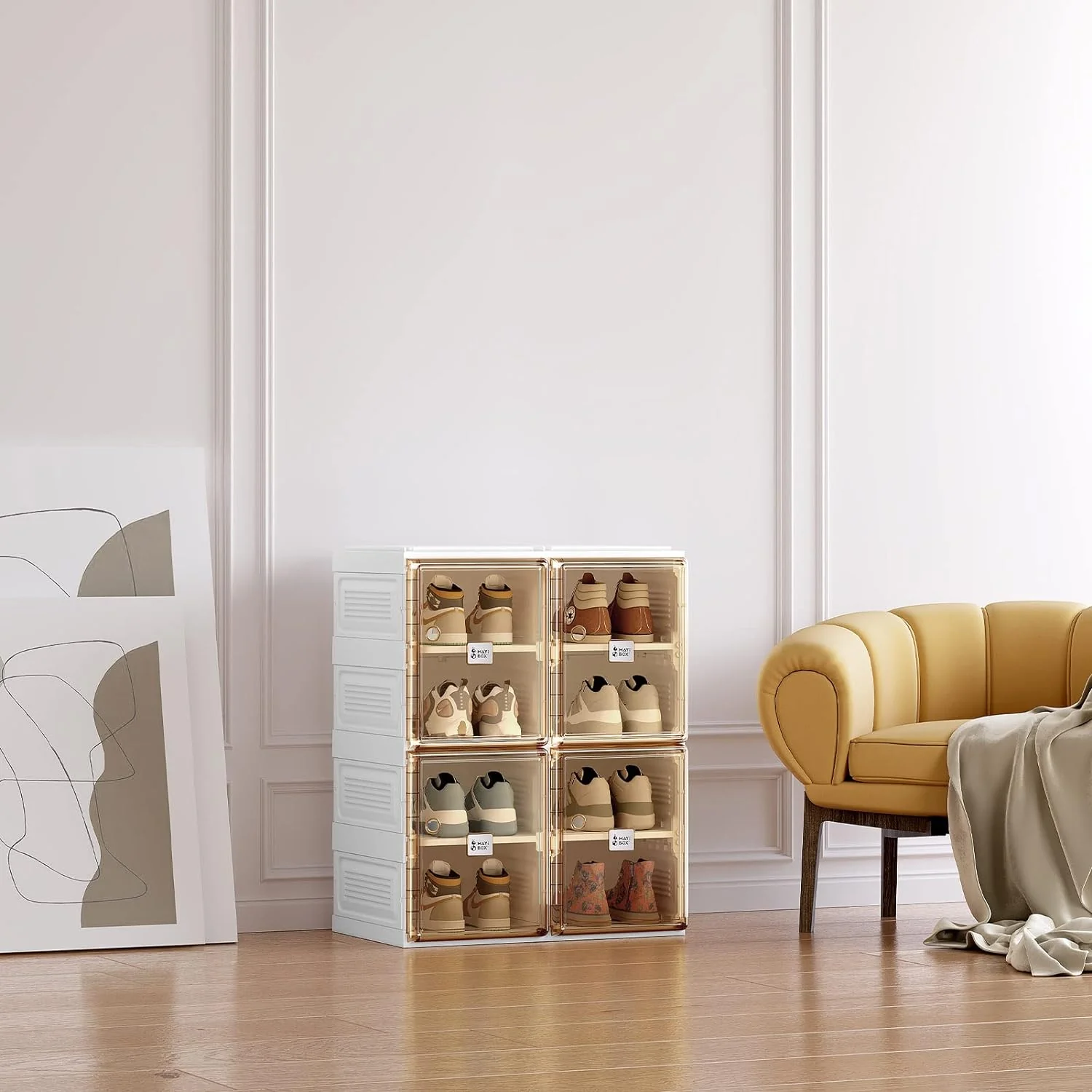 Easy Assembly Portable and Foldable Shoe Organizer Storage Box with Magnetic Clear Door - Image 9