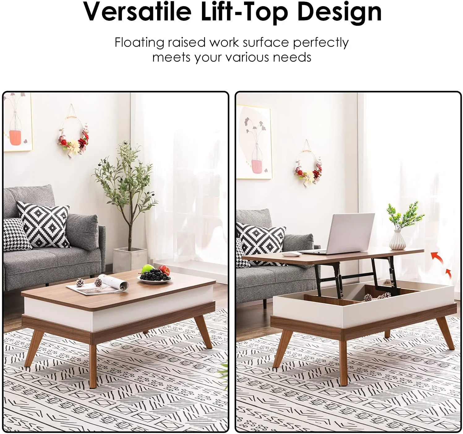 Easy-to-Assembly Lift Top Coffee Table with Hidden Storage Compartment - Image 3
