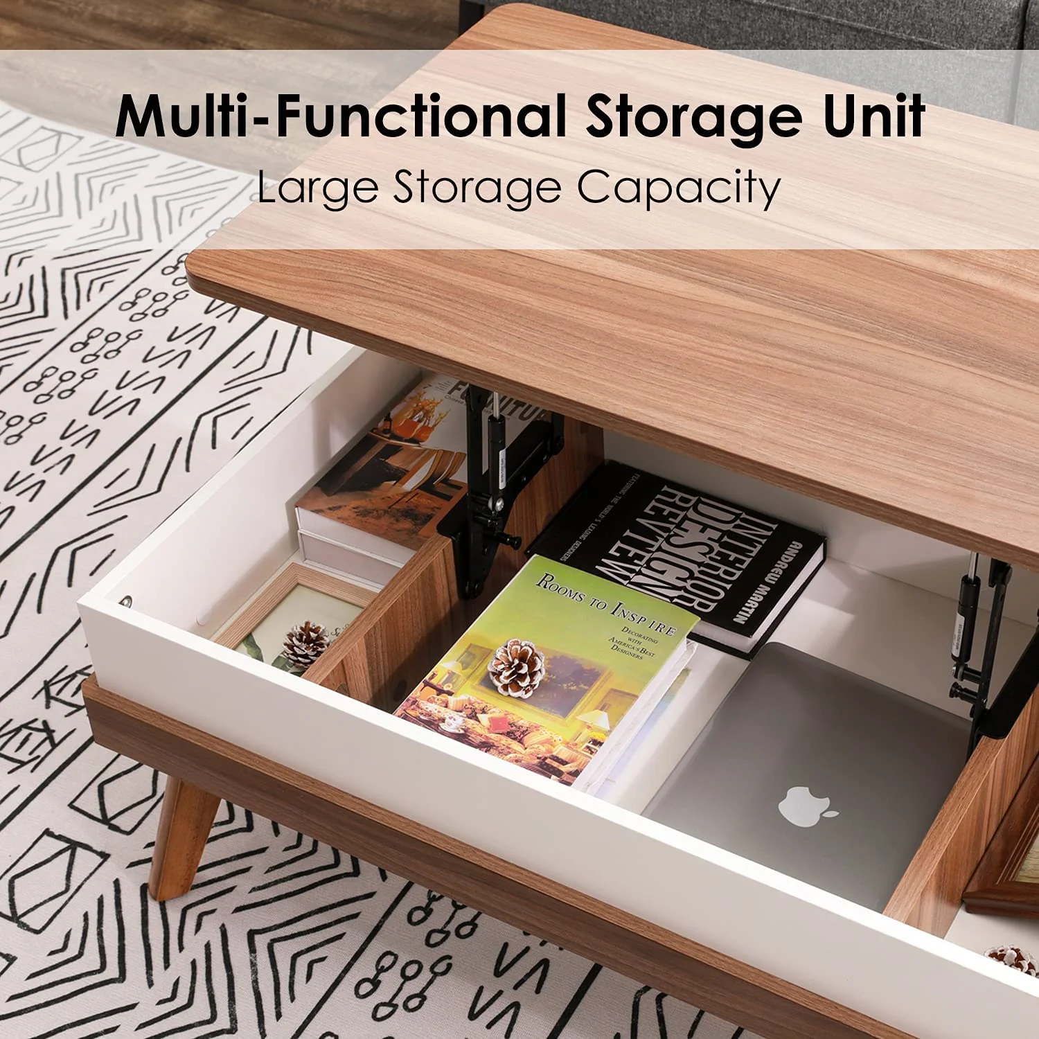 Easy-to-Assembly Lift Top Coffee Table with Hidden Storage Compartment - Image 4
