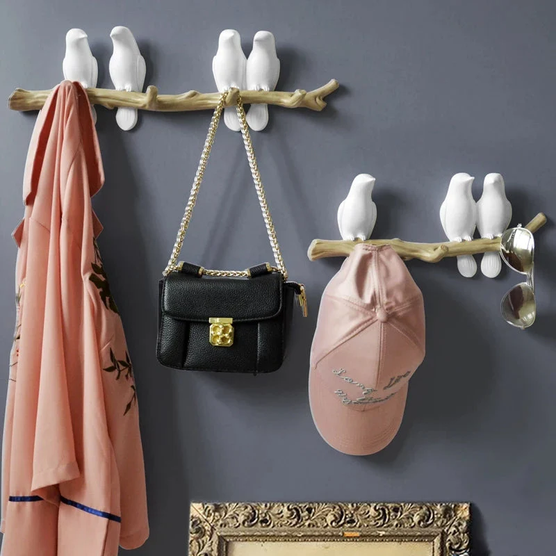 Birds On Tree Branch Decor Wall Mounted Coat Rack with Hooks