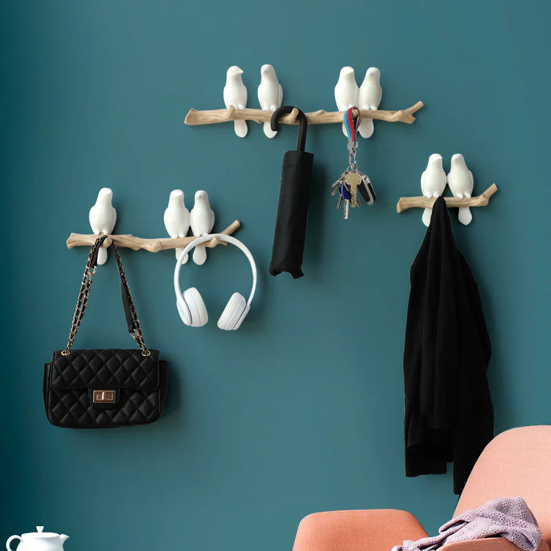 Birds On Tree Branch Decor Wall Mounted Coat Rack with Hooks - Image 2