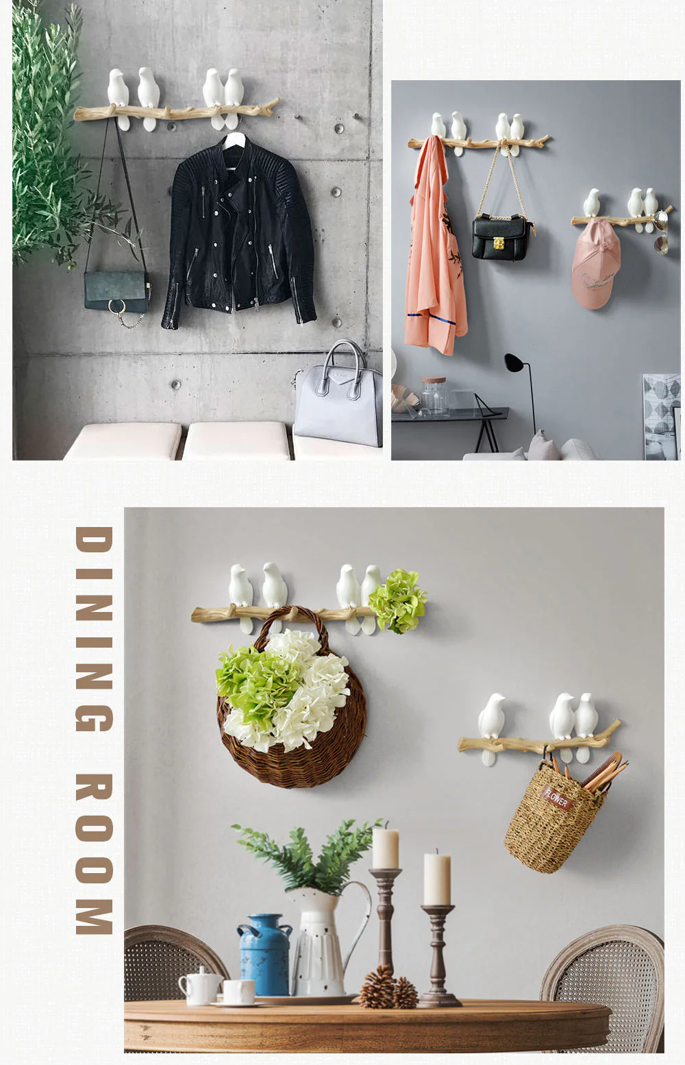 Birds On Tree Branch Decor Wall Mounted Coat Rack with Hooks - Image 5