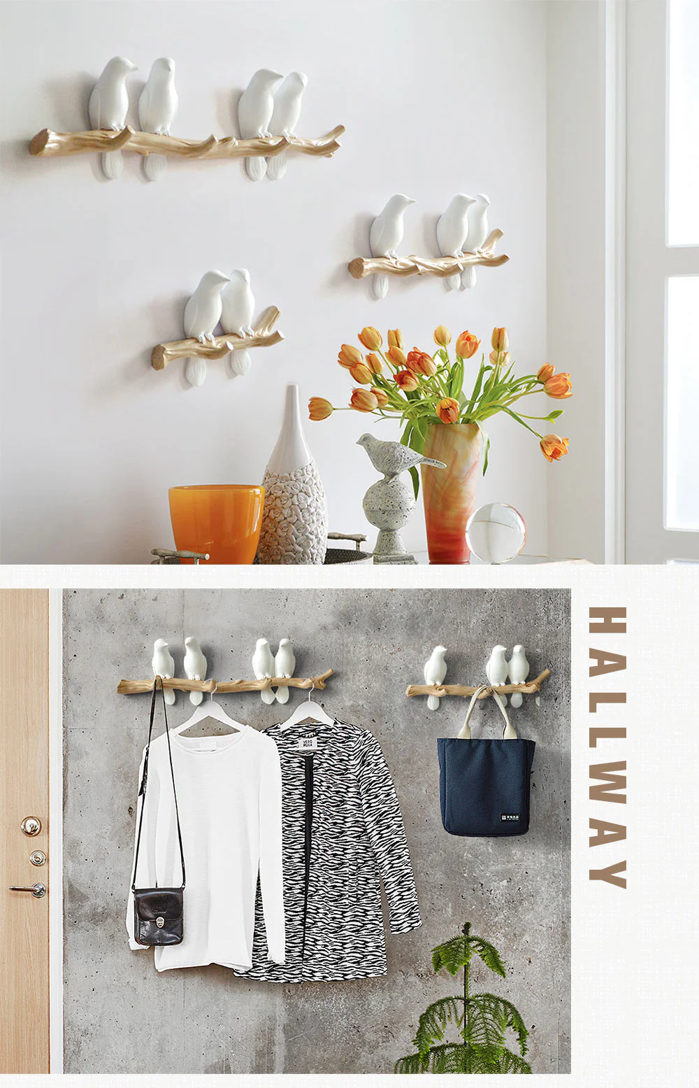 Birds On Tree Branch Decor Wall Mounted Coat Rack with Hooks - Image 6