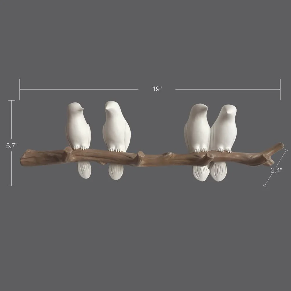 Birds On Tree Branch Decor Wall Mounted Coat Rack with Hooks - Image 8