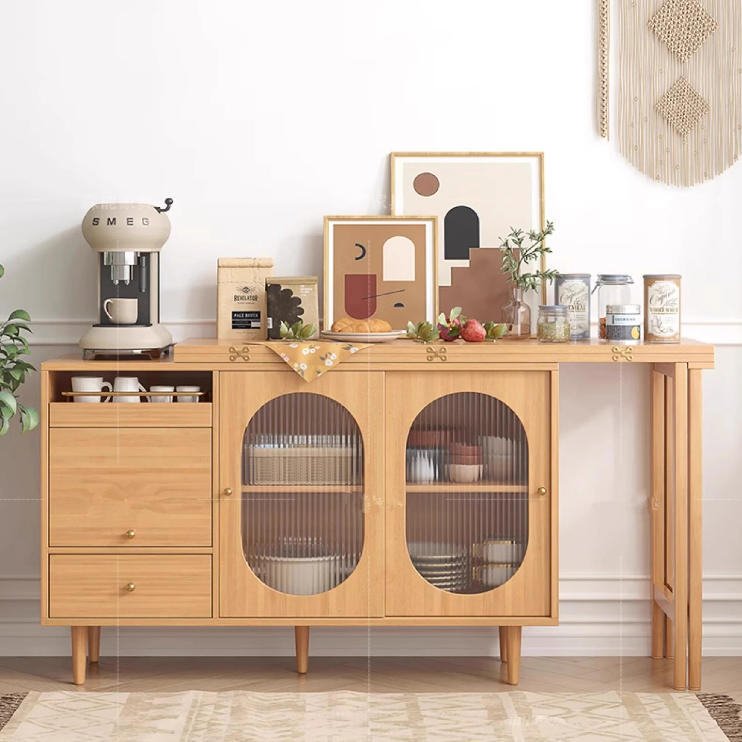 Expandable and Foldable Dining Table with Sideboard Cabinet - Image 10