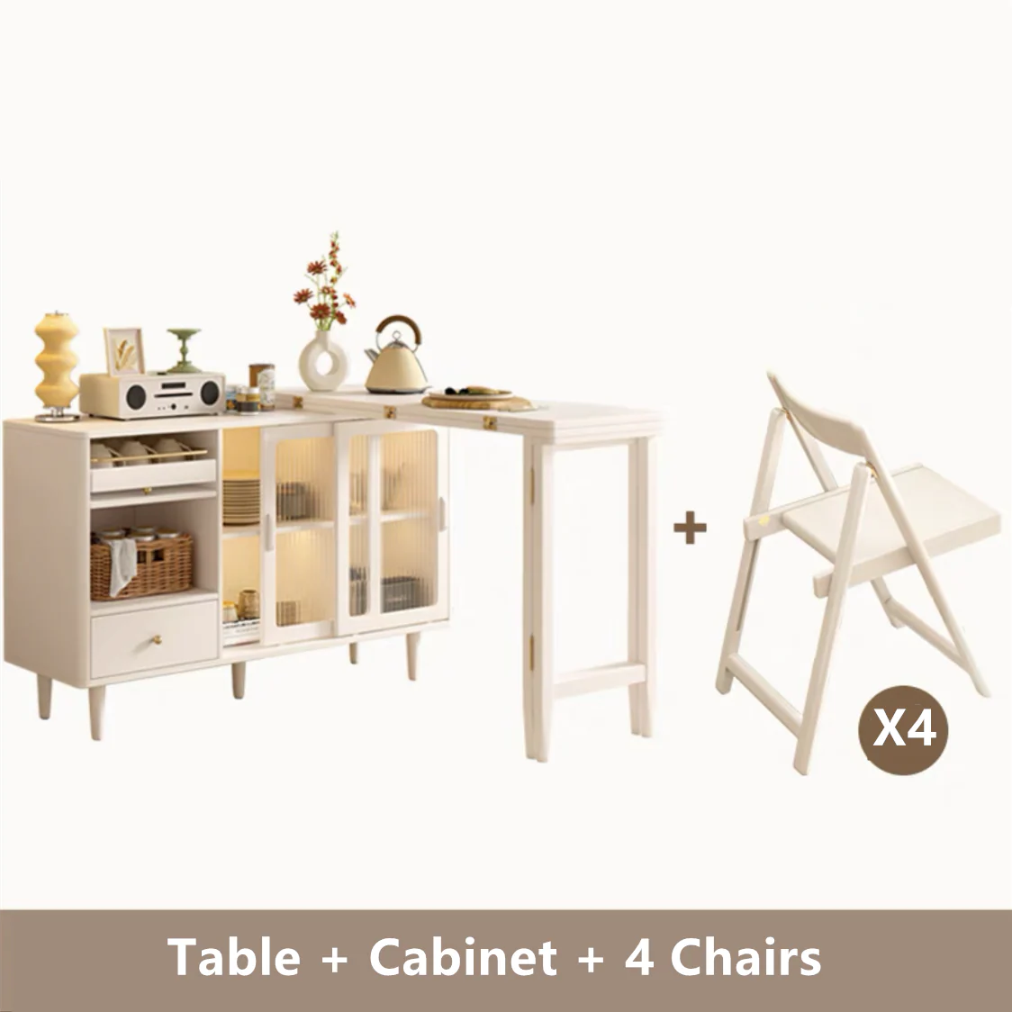 Expandable and Foldable Dining Table with Sideboard Cabinet - Image 13