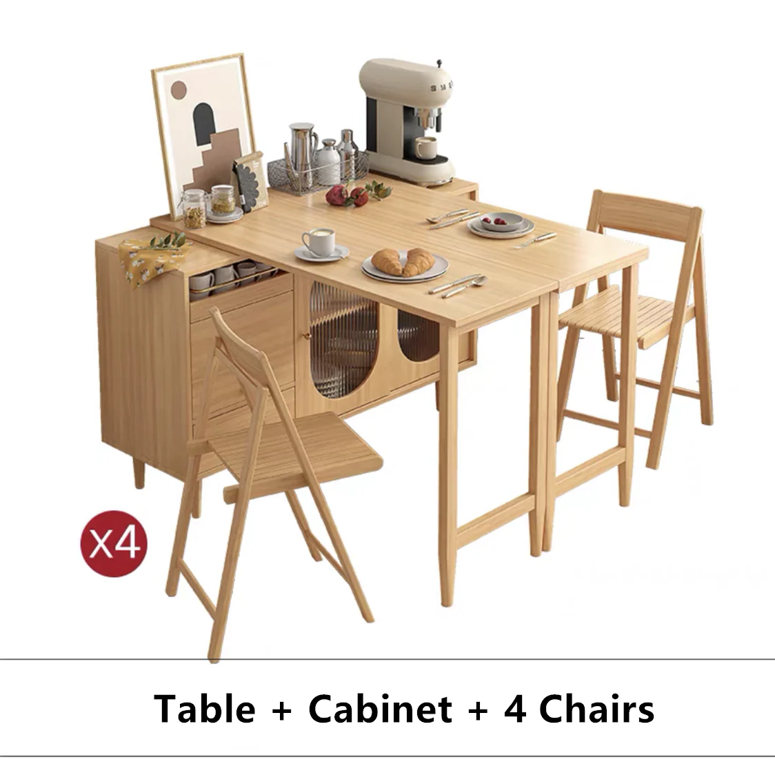 Expandable and Foldable Dining Table with Sideboard Cabinet - Image 14