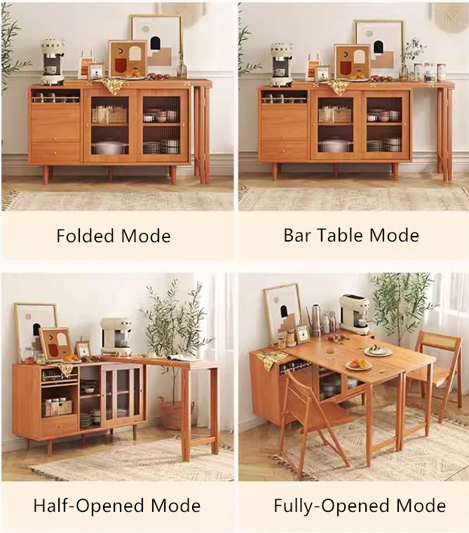 Expandable and Foldable Dining Table with Sideboard Cabinet - Image 15