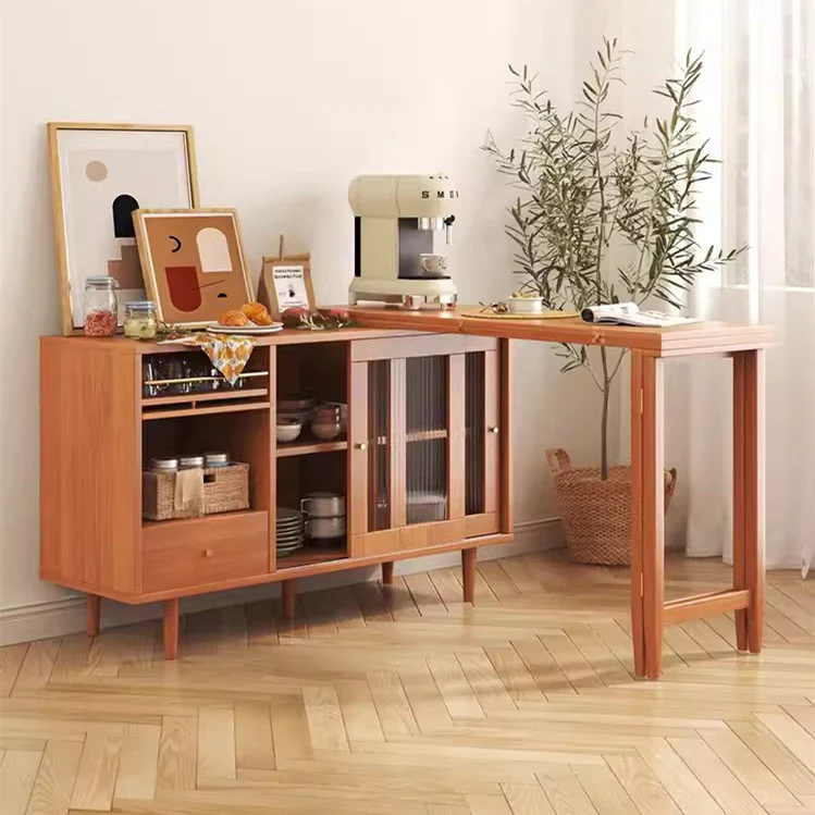 Expandable and Foldable Dining Table with Sideboard Cabinet - Image 17