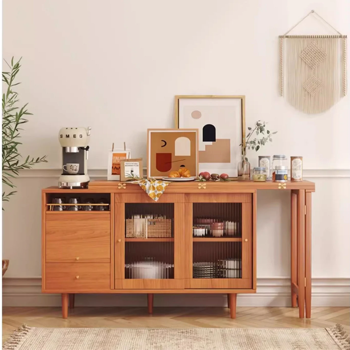 Expandable and Foldable Dining Table with Sideboard Cabinet - Image 18