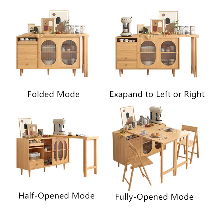 Expandable and Foldable Dining Table with Sideboard Cabinet - Image 9
