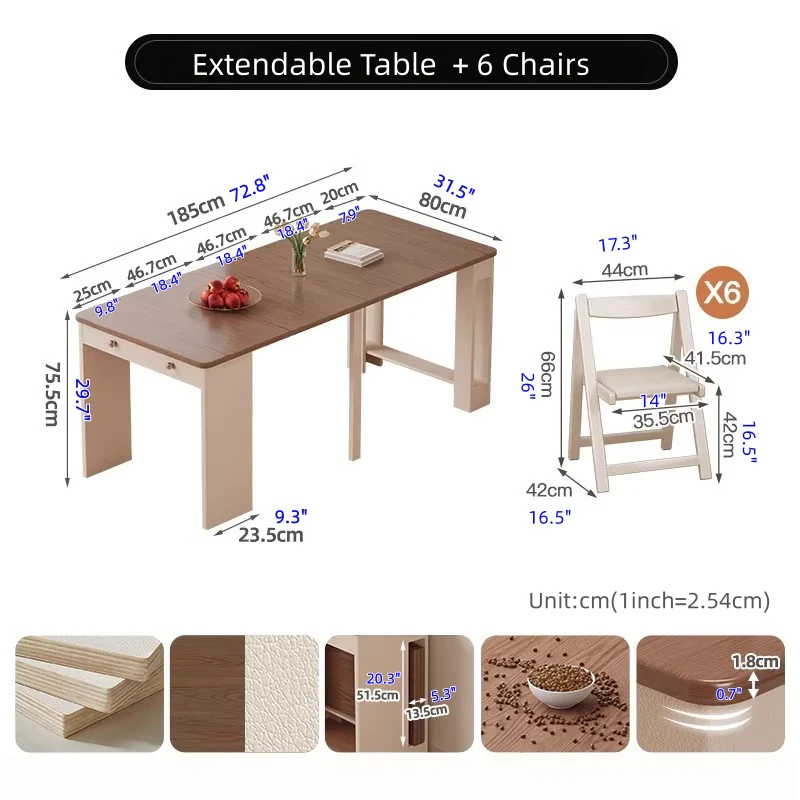 Extendable Dining Table with Rolling Sideboard Cabinet and Chairs Set - Image 15