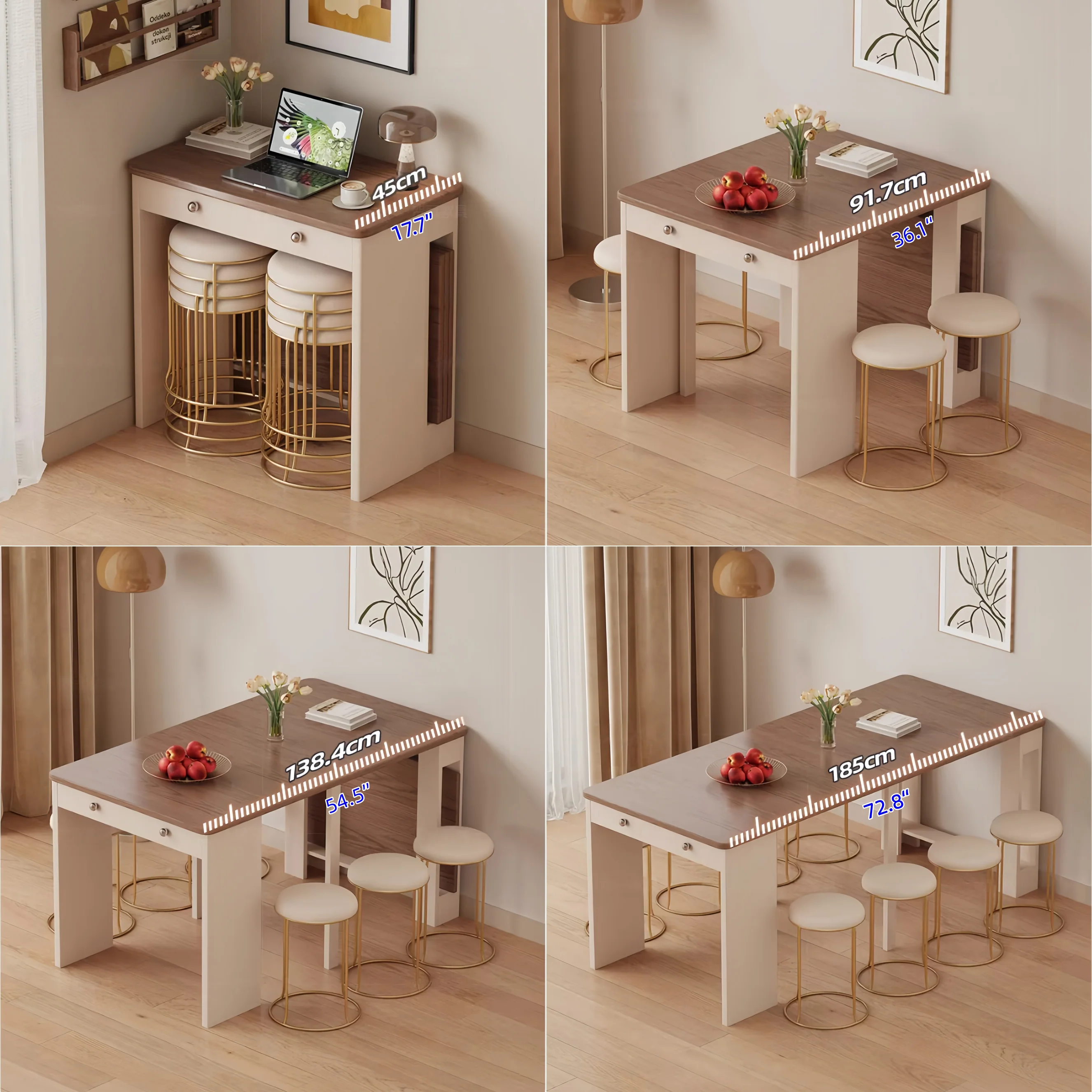 Extendable Dining Table with Rolling Sideboard Cabinet and Chairs Set - Image 2